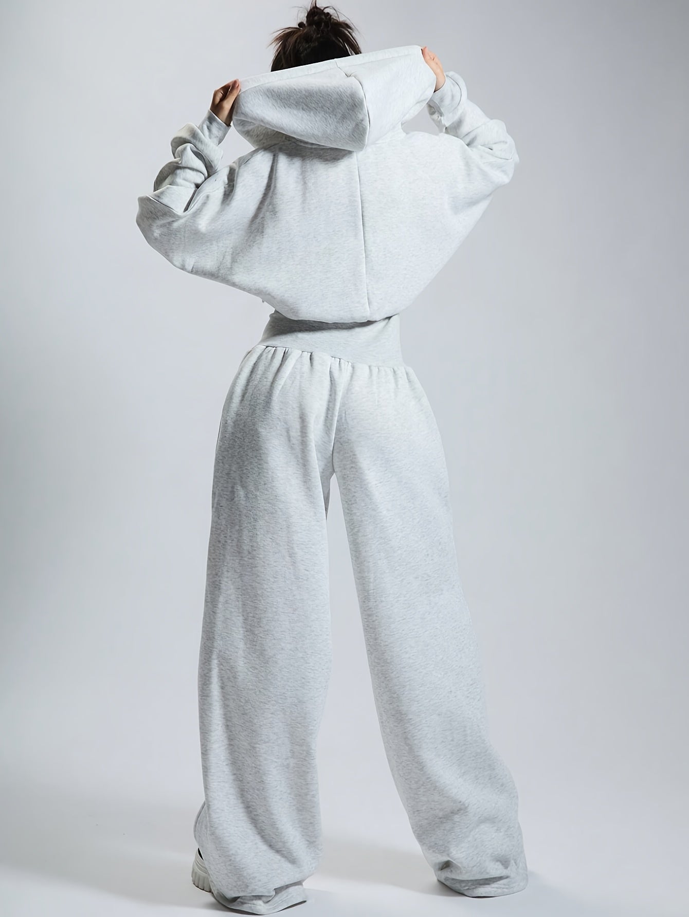 Damesjumpsuit met capuchon, wijde pijpen, rits, beige