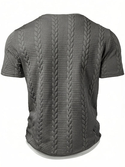 Herren Kurzarm Strickpullover im Flechtmuster – Modernes Freizeitshirt für Sommer & Alltag