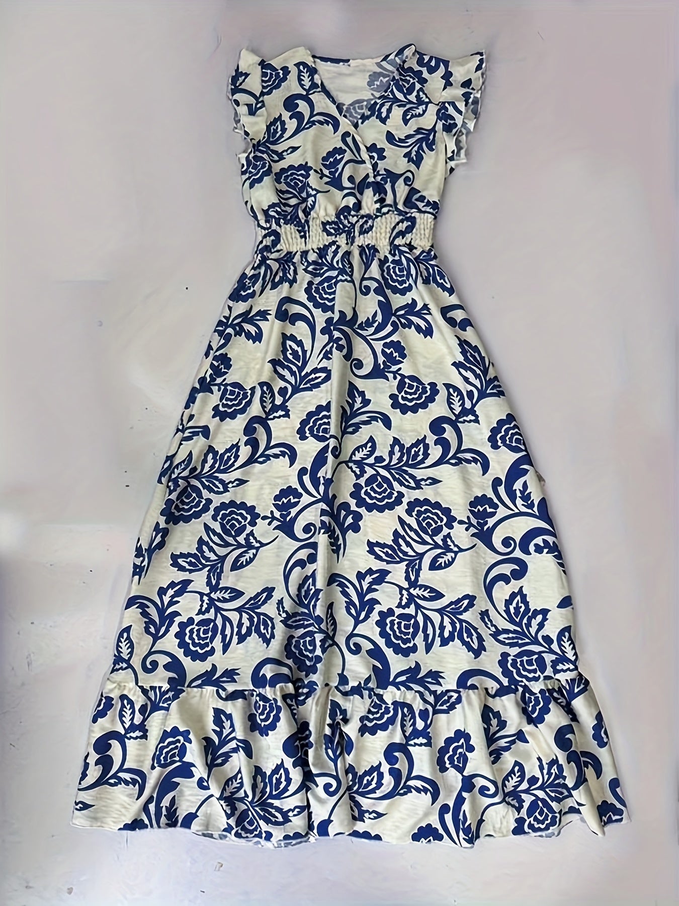 Robe longue élégante pour femme avec manches à volants et détail à la taille – Parfaite pour l'été et les vacances