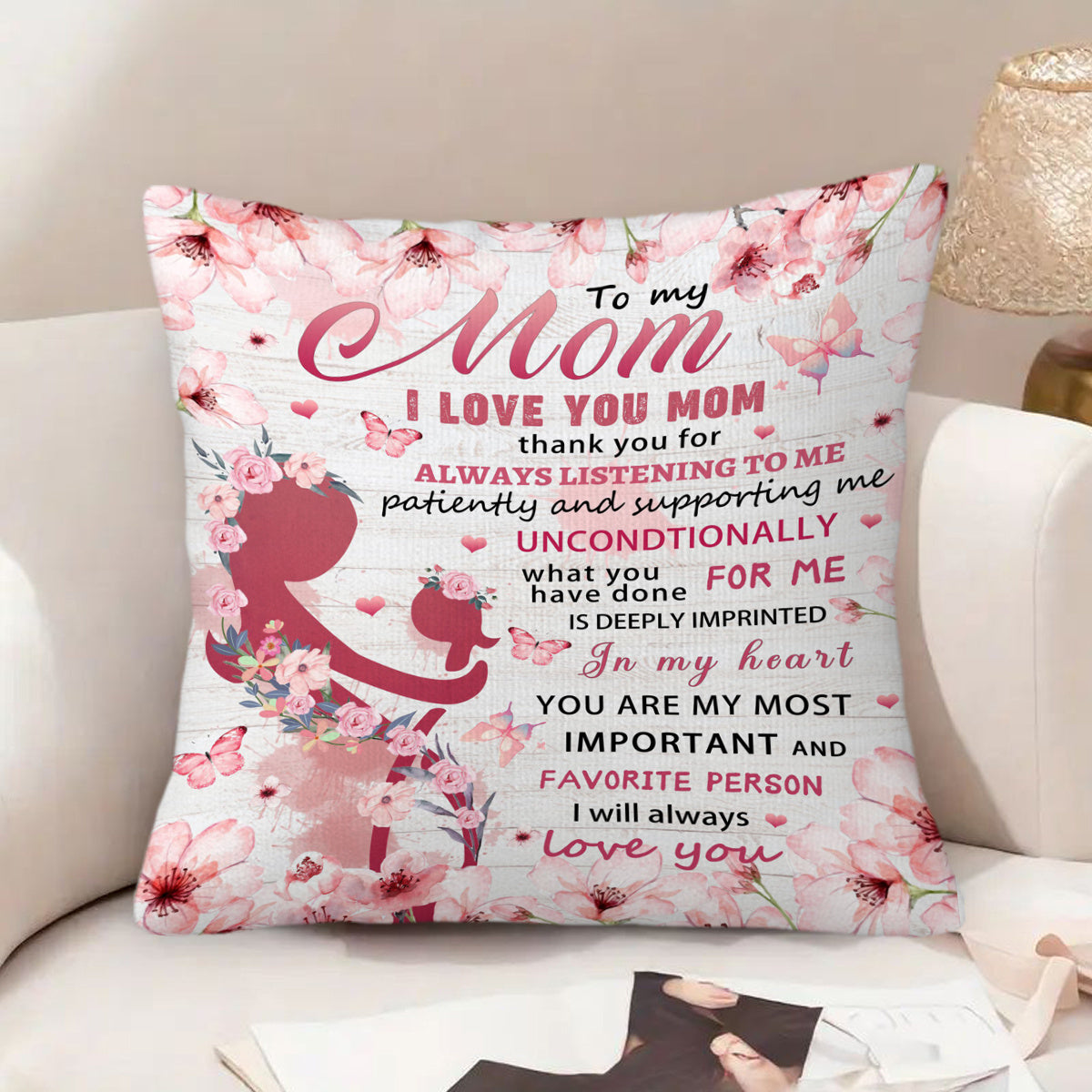 Dekoratives Zierkissen für Damen – Muttertag Geschenk, Wohnzimmer & Schlafzimmer, Florales Design mit Spruch