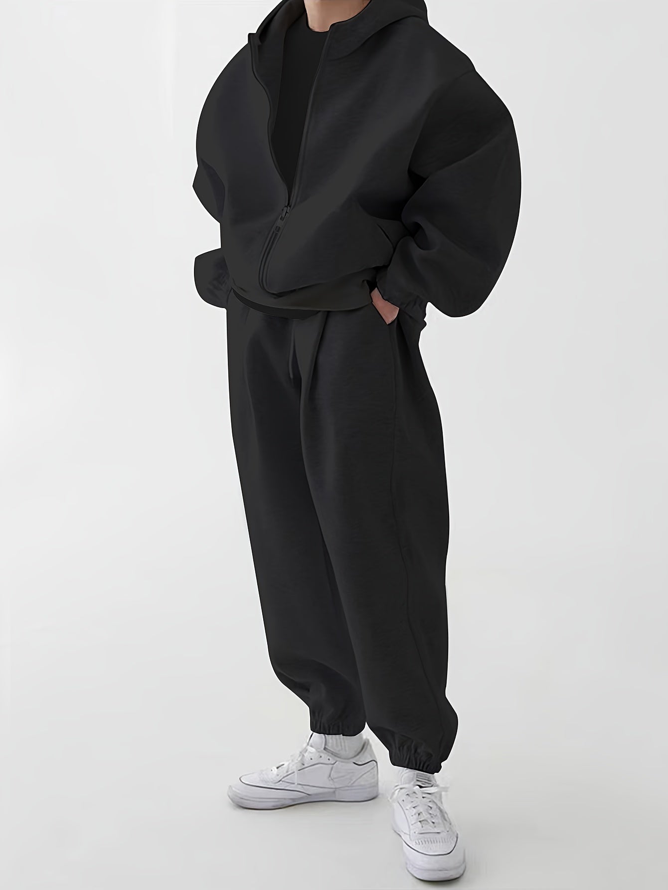 Completo unisex con felpa con cappuccio e cerniera e pantaloni da jogging, comodo completo sportivo loungewear