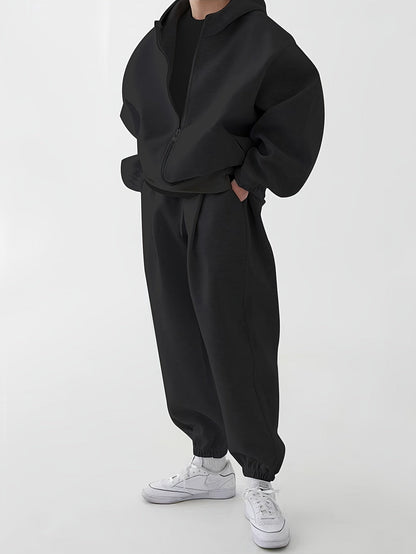 Completo unisex con felpa con cappuccio e cerniera e pantaloni da jogging, comodo completo sportivo loungewear