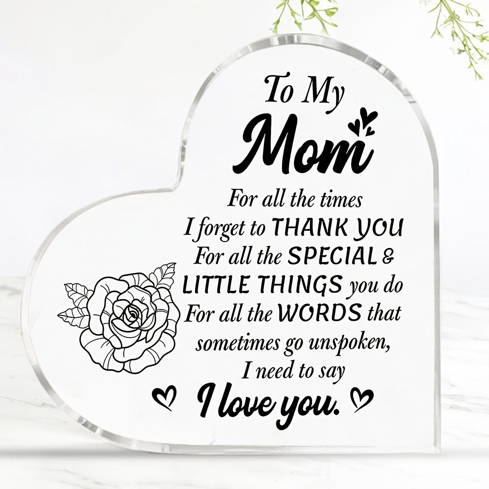 Plaque décorative en forme de cœur avec gravure pour mamans – Cadeau style vintage pour femmes – Expression de gratitude et d'amour – Présentoir de table pour la maison ou le bureau