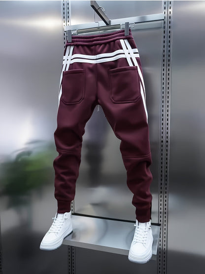 Pantaloni da jogging da uomo sportivi con bande laterali, coulisse e bottoni in vita