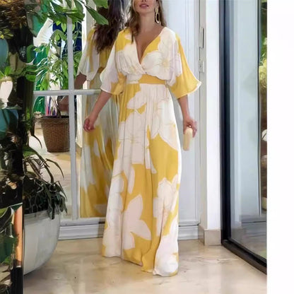 Vestido largo elegante para mujer con estampado floral estilo boho de verano para tiempo libre y vacaciones