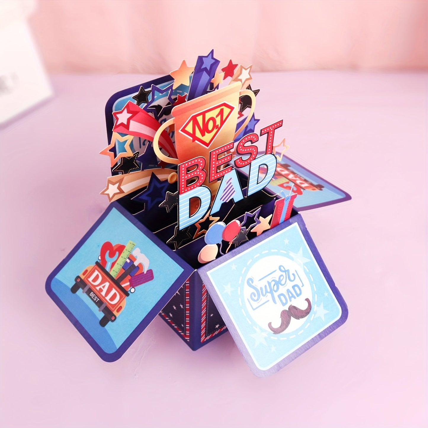 Pop-up Grußkarte für Männer – 3D Explosion Box für den besten Papa – Vatertags- oder Geburtstagskarte mit Superhelden-Motiv