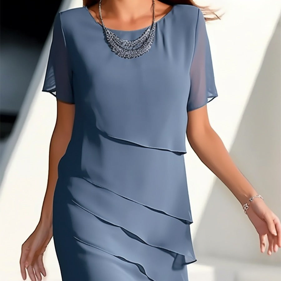 Tanya – Abito patchwork in chiffon con scollo rotondo e maniche corte
