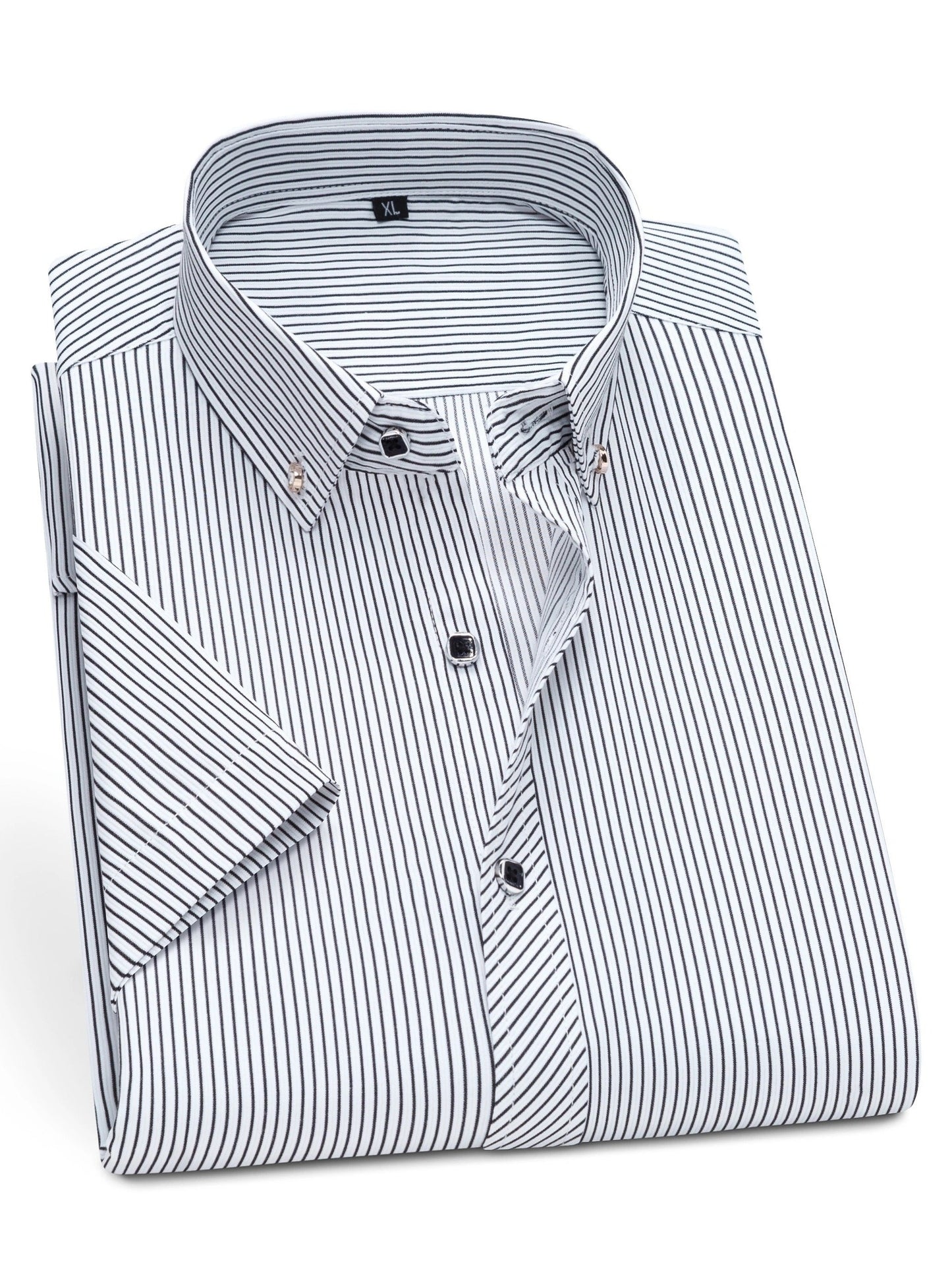 Camicia da uomo a maniche corte business con classiche righe e colletto moderno – Elegante outfit casual e da ufficio
