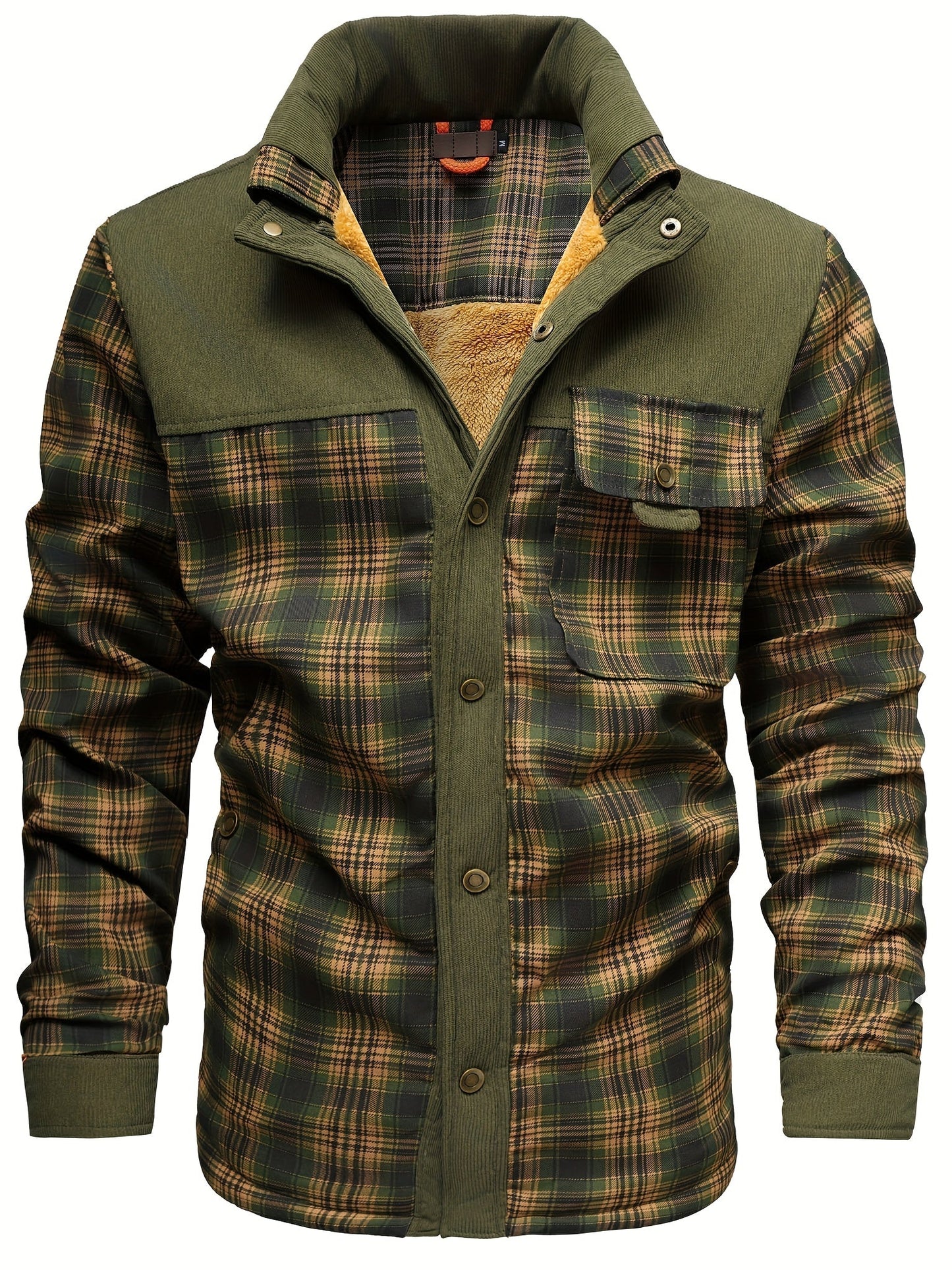 Geruit herenoverhemd met warme voering en corduroy-details