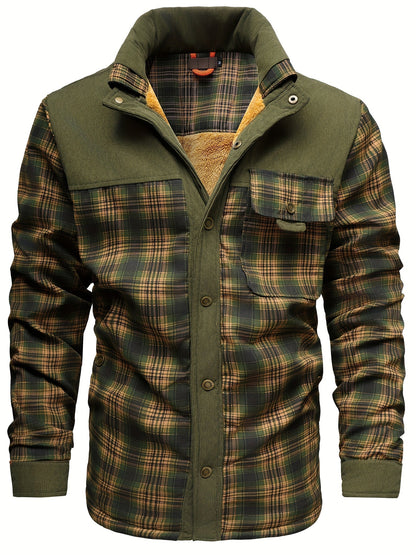 Geruit herenoverhemd met warme voering en corduroy-details
