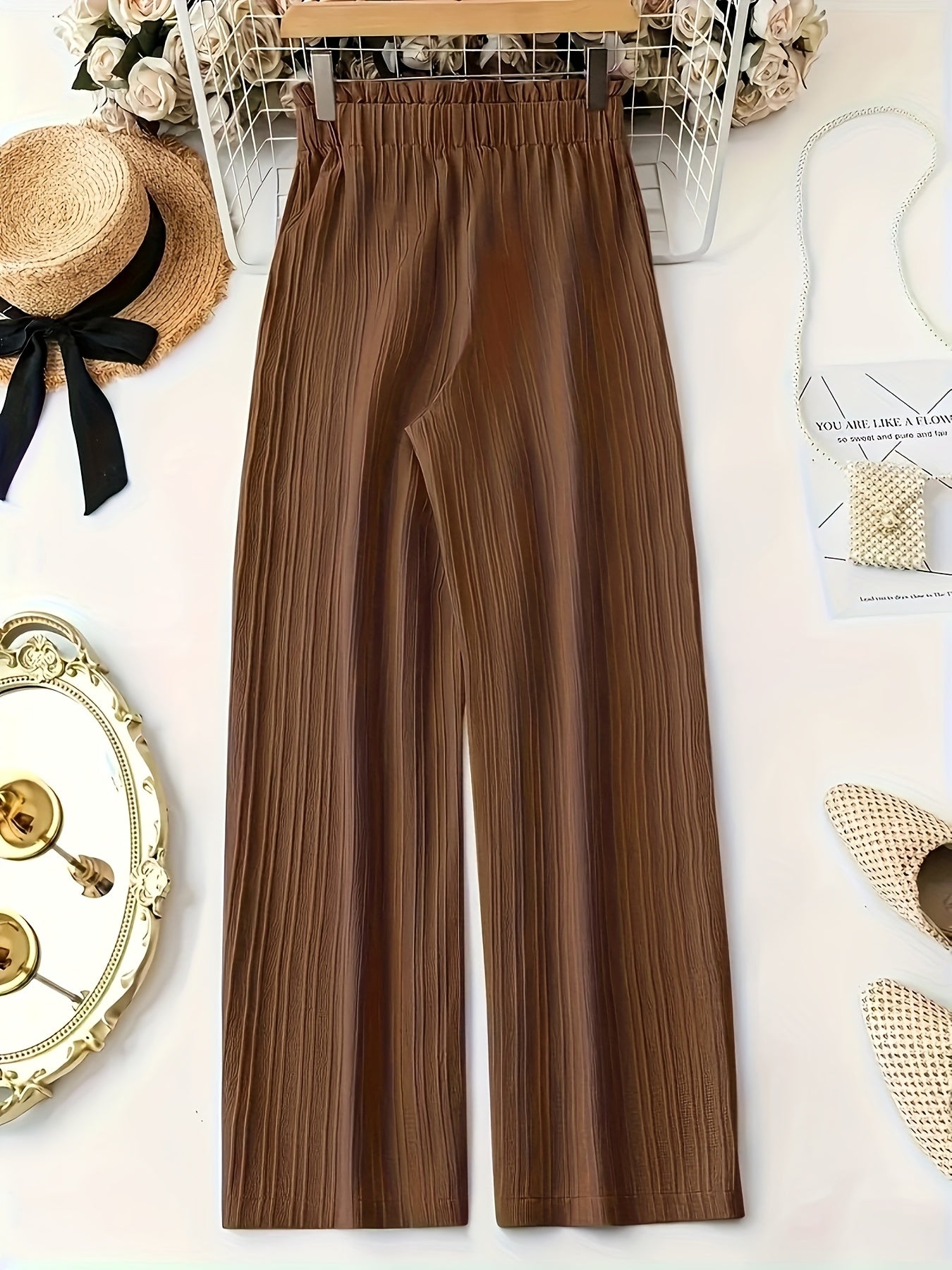 Pantalon plissé élégant pour femme, jambe large avec nœud – Parfait pour les loisirs et le bureau