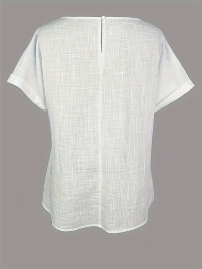 Top de verano elegante para mujer con encaje de ganchillo, manga corta, ideal para tiempo libre y vacaciones