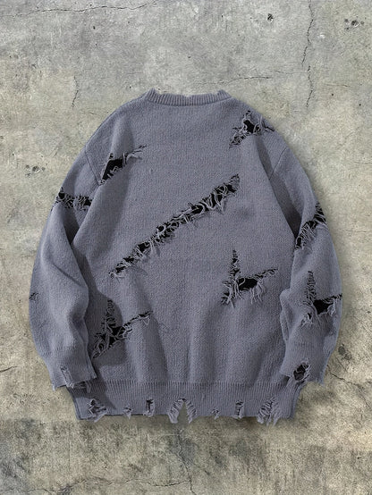 Unisex distressed-pullover med rund hals og tekstprint
