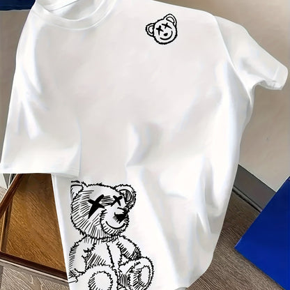 T-shirt uomo con stampa artistica di orso e stile streetwear moderno