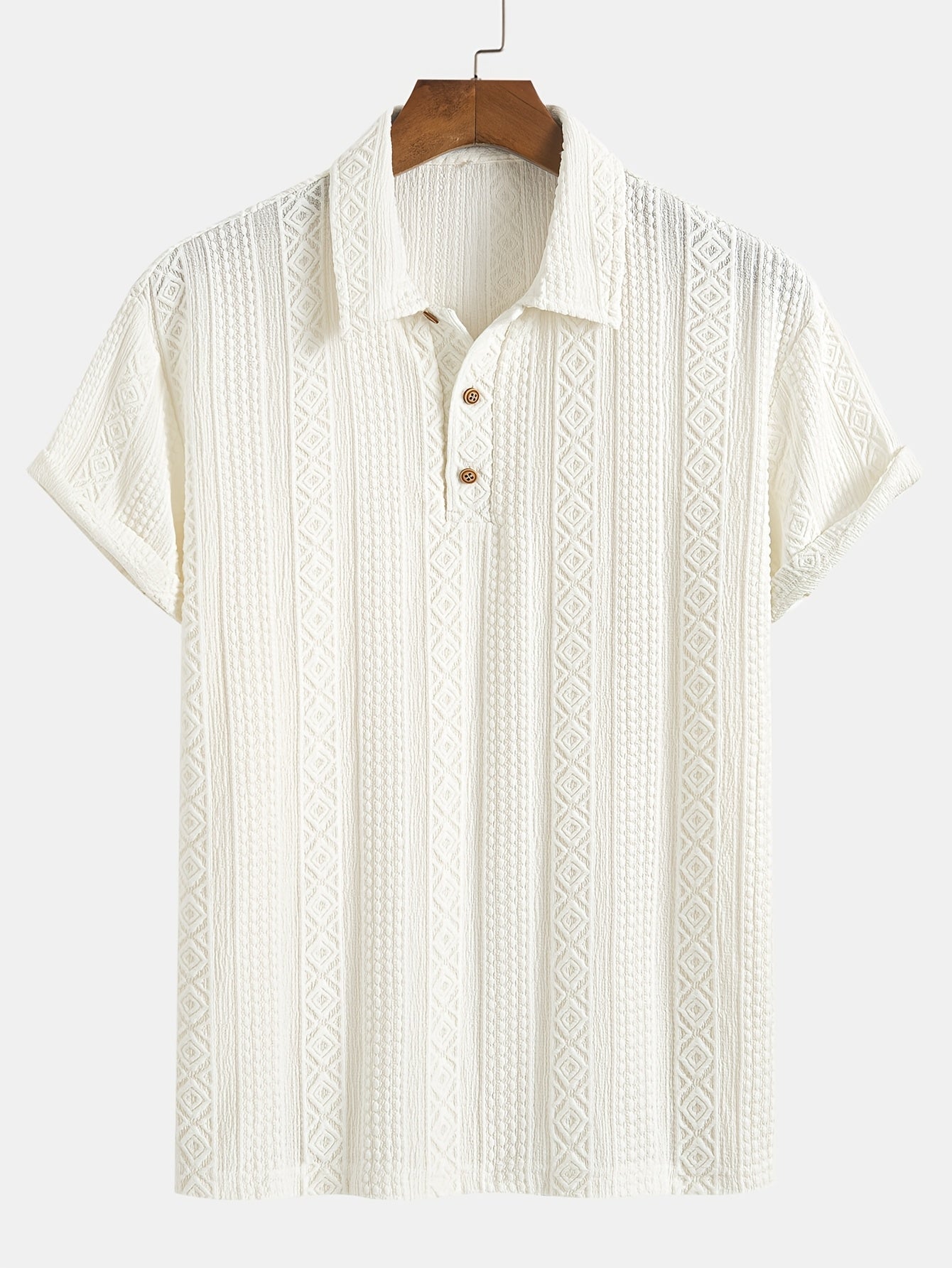 Herre poloshirt med geometrisk strukturbroderi – stilfuld fritids- og sommerskjorte