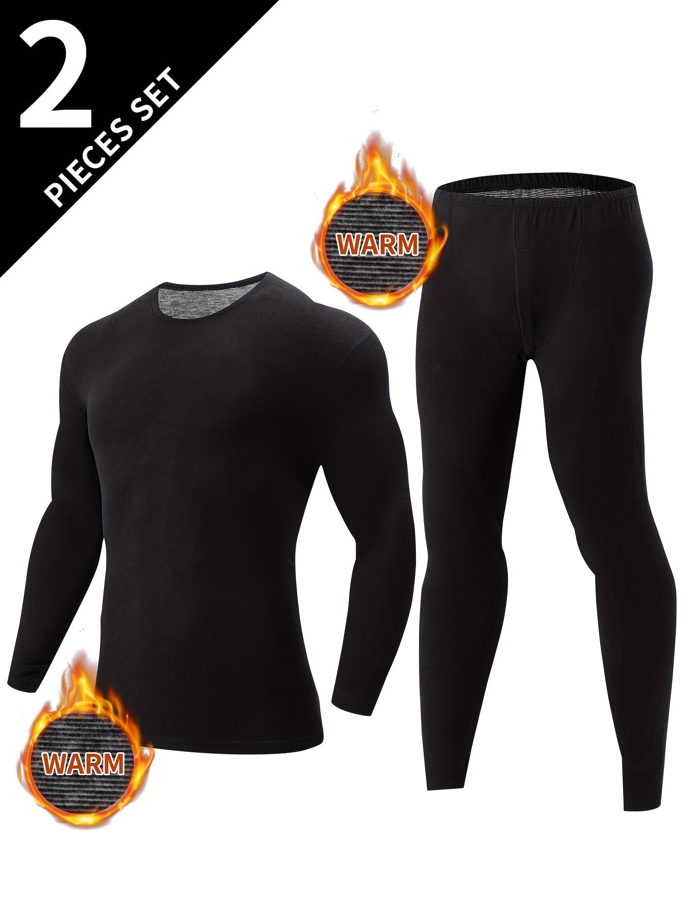 Thermo Unterwäsche Set Herren langärmliges Oberteil & lange Hose Schwarz