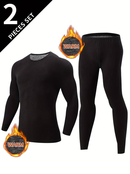 Thermo Unterwäsche Set Herren langärmliges Oberteil & lange Hose Schwarz