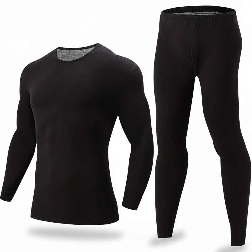 Thermo Unterwäsche Set Herren langärmliges Oberteil & lange Hose Schwarz