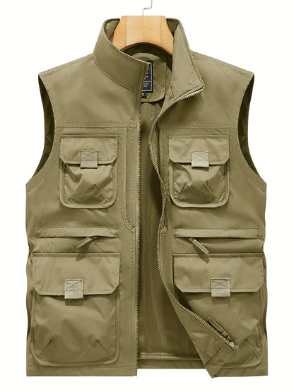 Herren Outdoor Utility-vest med flere lommer, fritidsvest for fiske, fotturer og fotografering