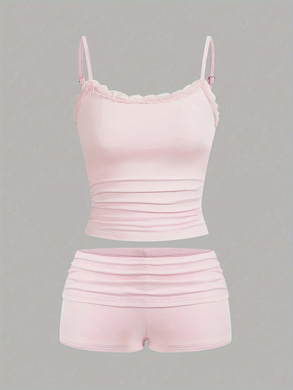 Dame Loungewear Sæt – Elegant kort top og shorts, ideel til fritid og sommer
