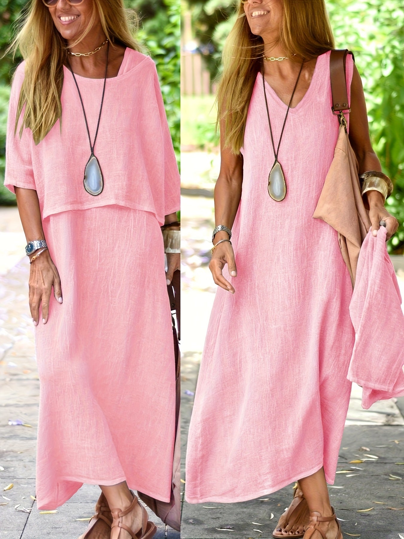 Damen Zweiteiliges Maxikleid Set – Lässiges Sommerkleid mit Überwurf, Eleganter Freizeitstil