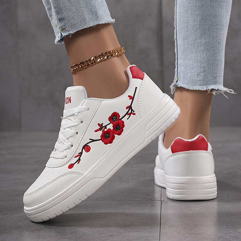 Damen Sneaker mit Blütenstickerei und modernem Streetstyle-Look – Freizeitschuhe für Alltag und Stadt