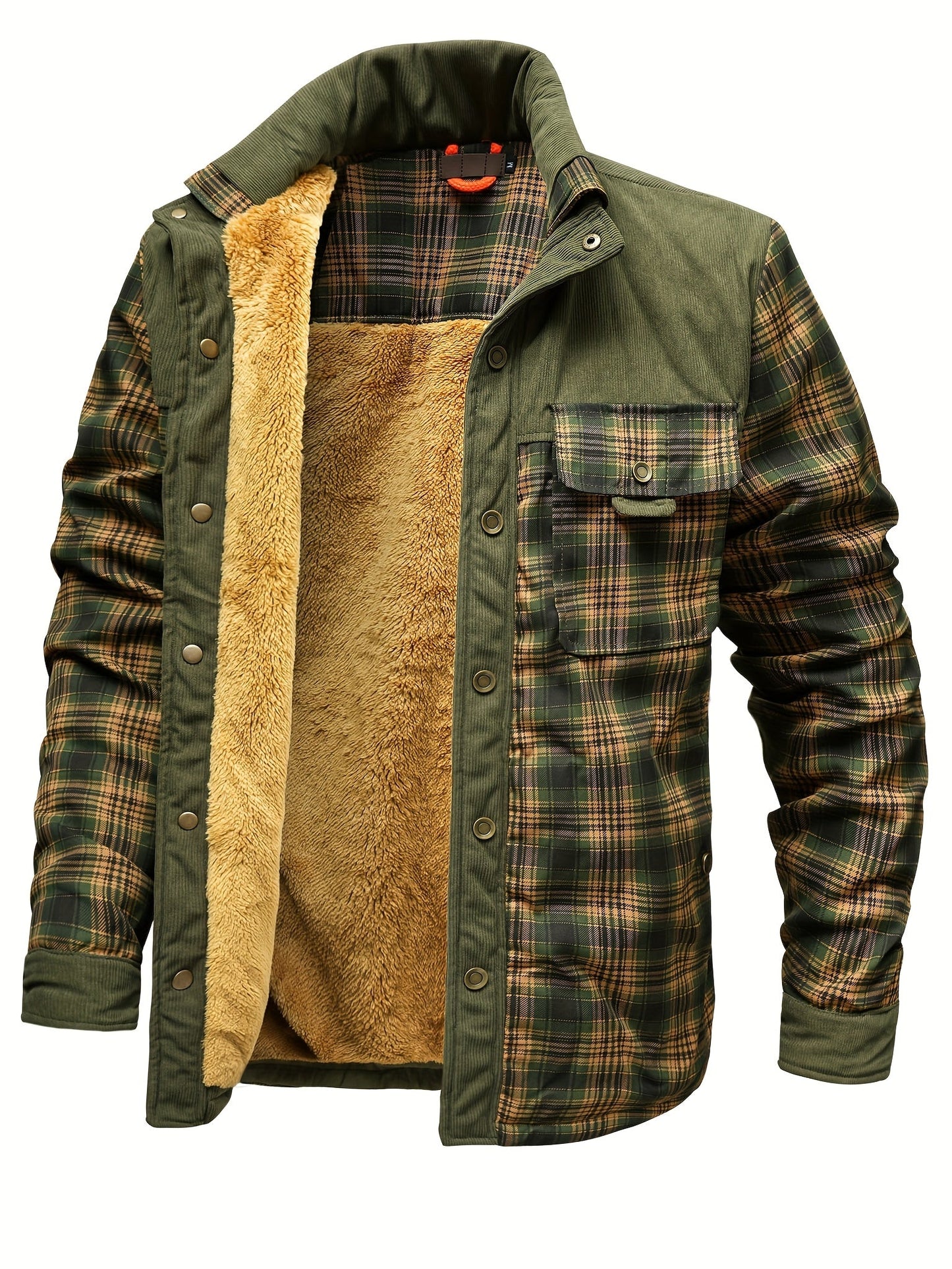 Geruit herenoverhemd met warme voering en corduroy-details