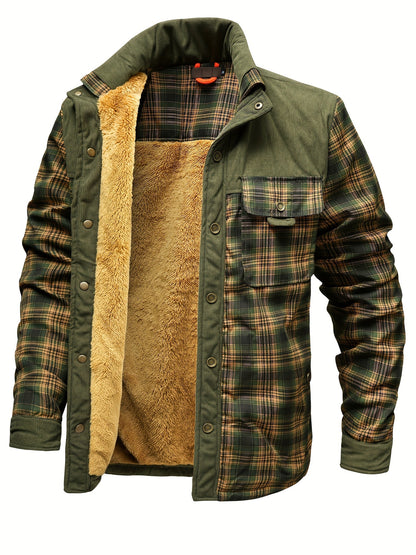 Geruit herenoverhemd met warme voering en corduroy-details