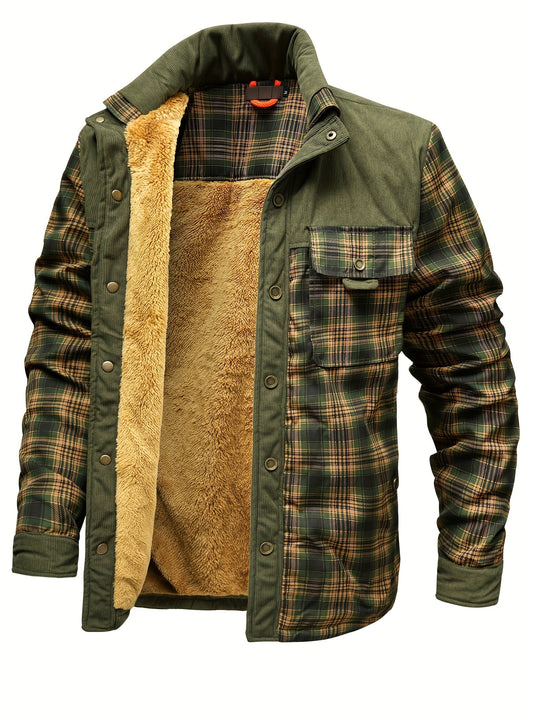 Geruit herenoverhemd met warme voering en corduroy-details