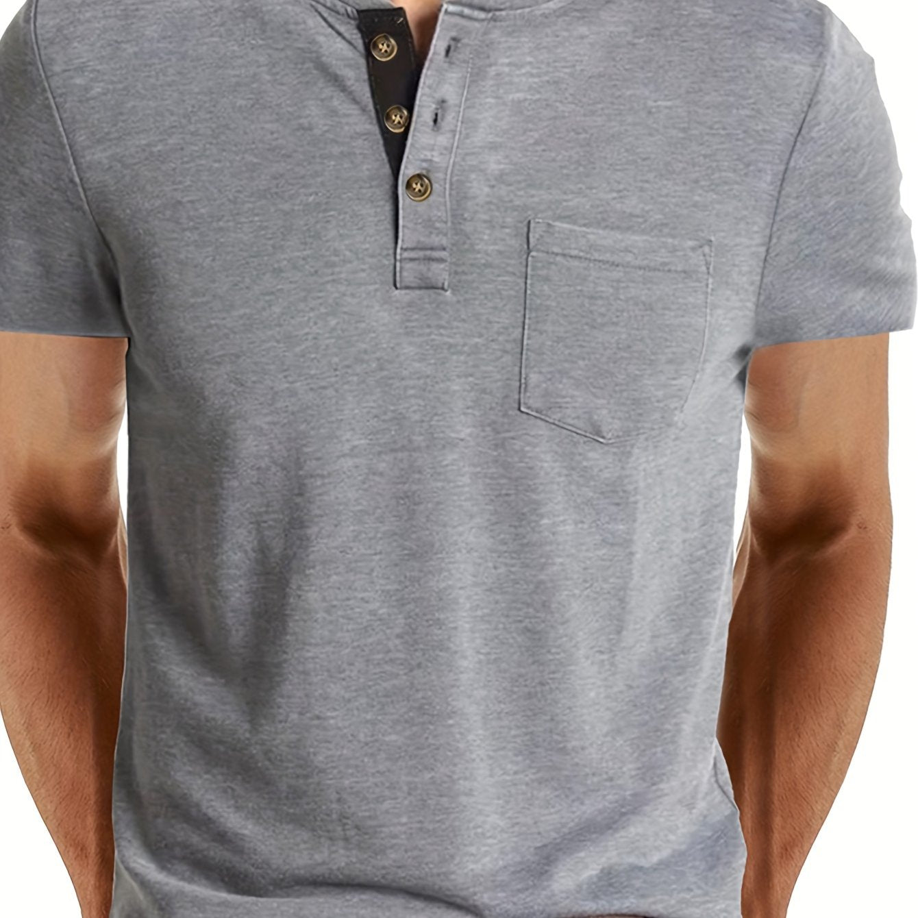 Camiseta Henley para hombre con botonadura y bolsillo en el pecho – Camiseta casual de manga corta para uso diario y tiempo libre