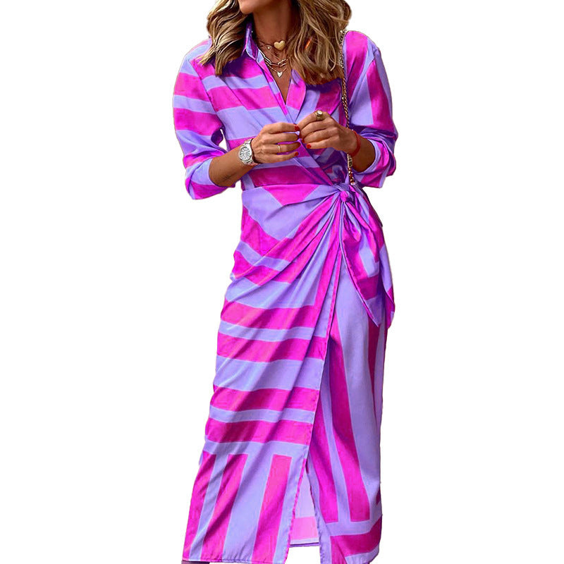 Jacqueline – Robe rayée avec laçage et design élégant