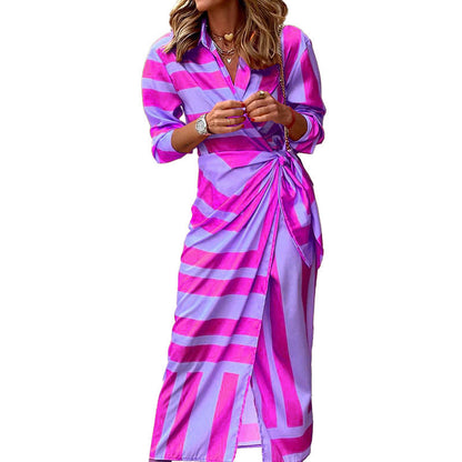 Jacqueline – Robe rayée avec laçage et design élégant