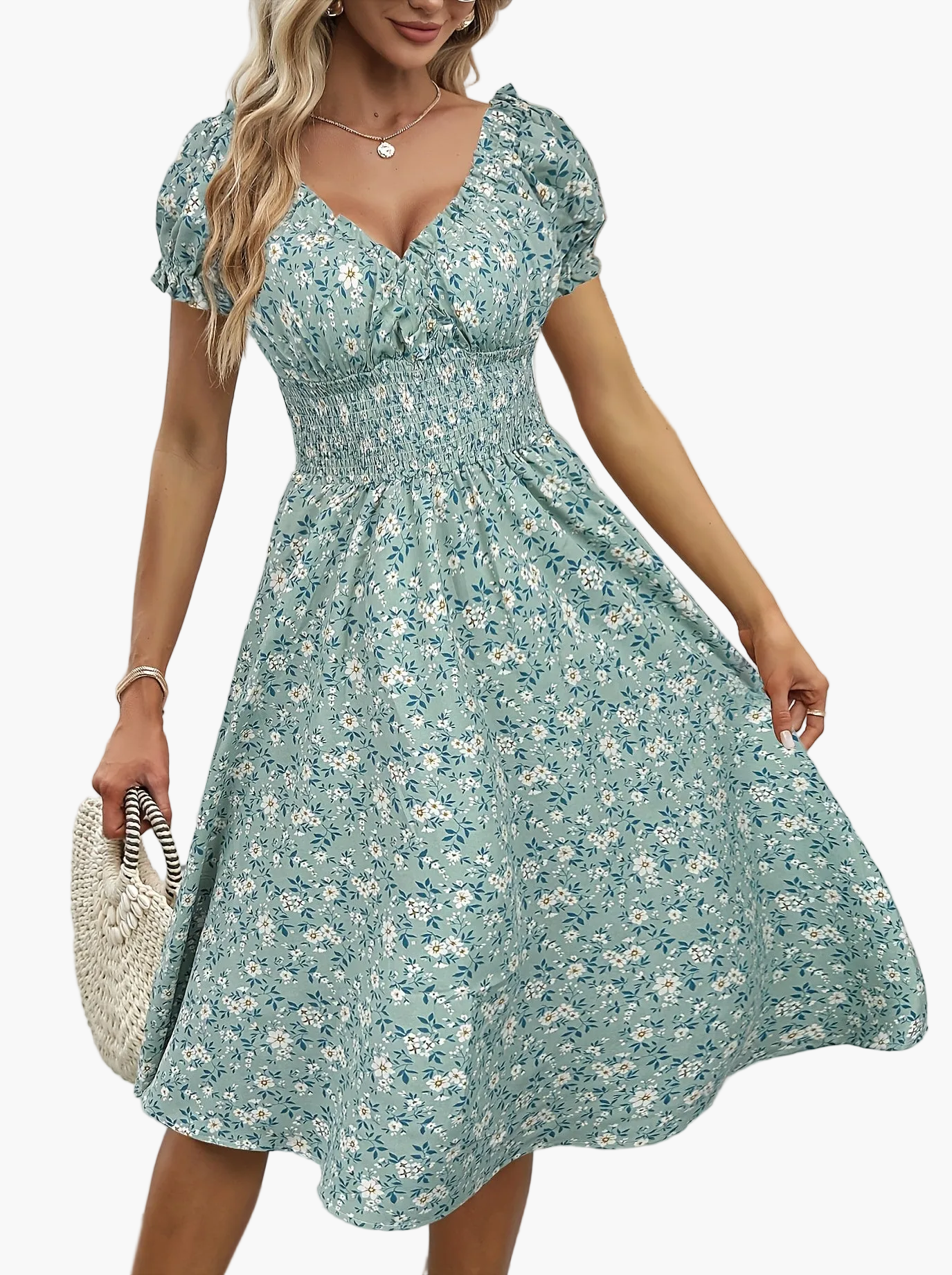 Damen Sommerkleid Elegant mit Blumenmuster und Kurzarm – Perfekt für Alltag & Urlaub