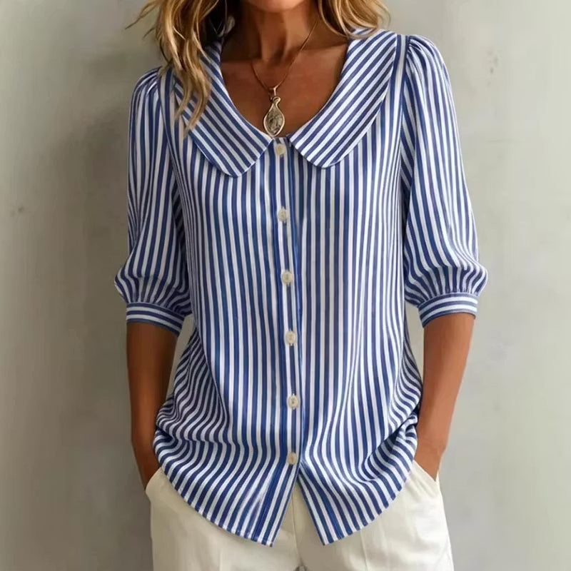 Gestreepte blouse voor dames met knopen