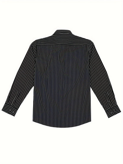 Chemise décontractée homme slim fit à rayures avec patte de boutonnage – Parfaite pour le quotidien et les sorties