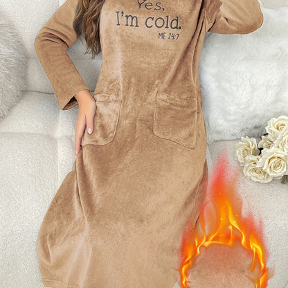 Damen Loungewear Kleid aus weichem Material mit Taschen und Stickerei
