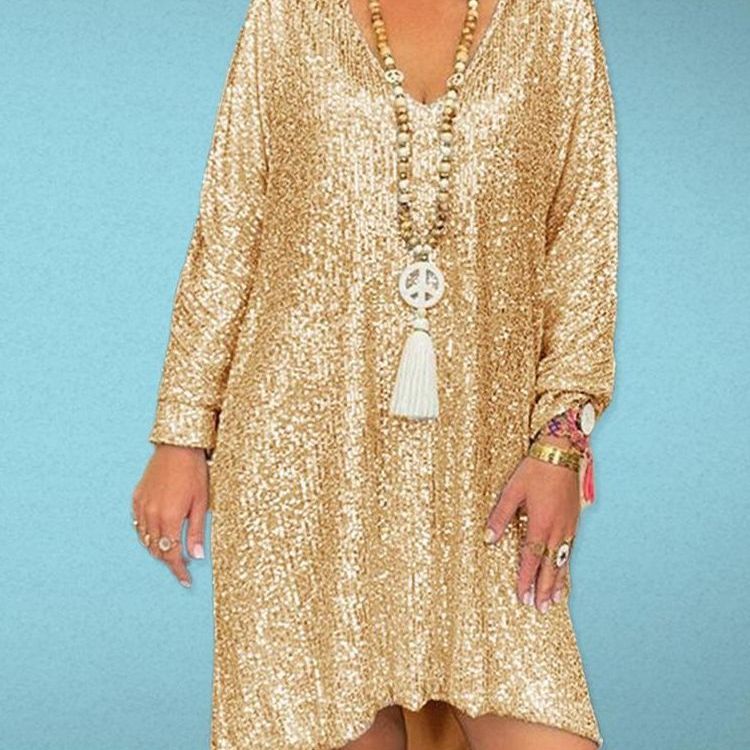 Damen Glitzer Paillettenkleid Elegant A-Linie für festliche Anlässe und Partys