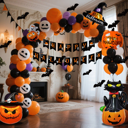 Halloween festdekorasjon ballongsett for barn og voksne – Skummel romdekorasjon til Halloween-fester, gresskar- og skjelettmotiver