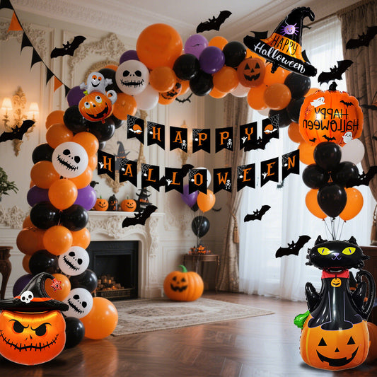 Halloween festdekoration ballongset för barn & vuxna – Spöklik rumsdekoration för Halloweenfester, pumpa- & skelettmotiv