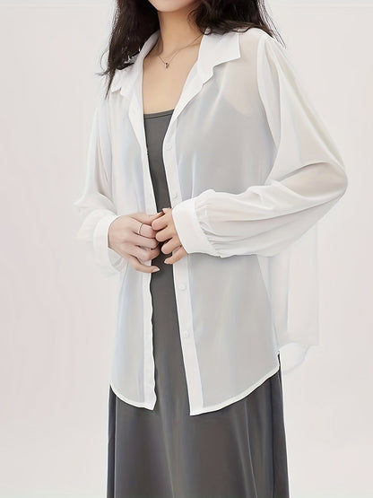 Dames transparant losvallend blouse-shirt voor elegante vrijetijds- en kantoorlooks