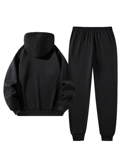 Herren Jogginganzug Set mit Hoodie, Hose und Weste, Schwarz