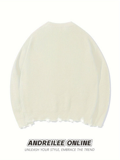 Unisex Strickpullover mit Kreuzstich-Detail und zerrissenem Saum