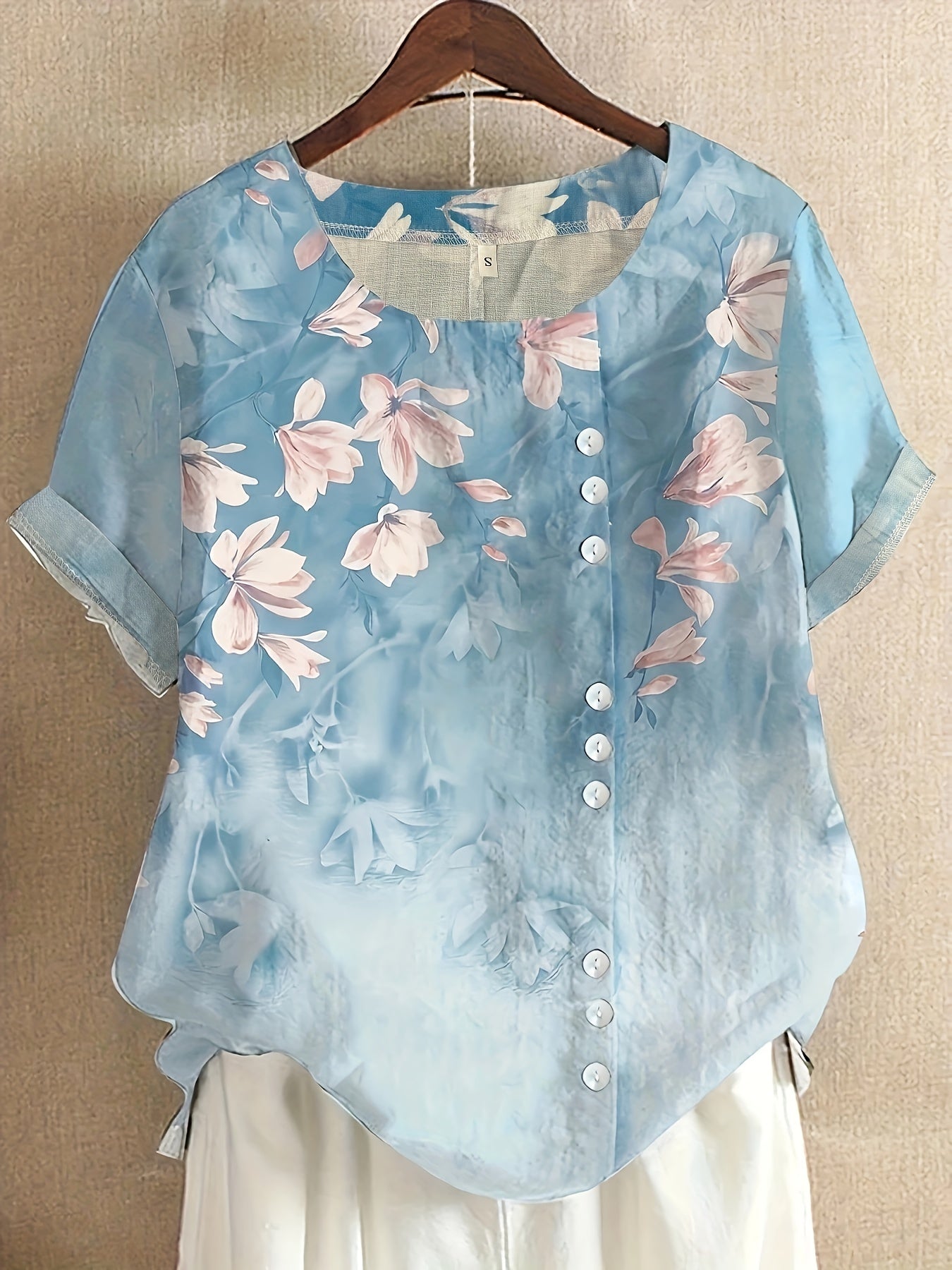 Blusa vintage da donna con motivo floreale e abbottonatura – Maglietta estiva casual in stile retrò