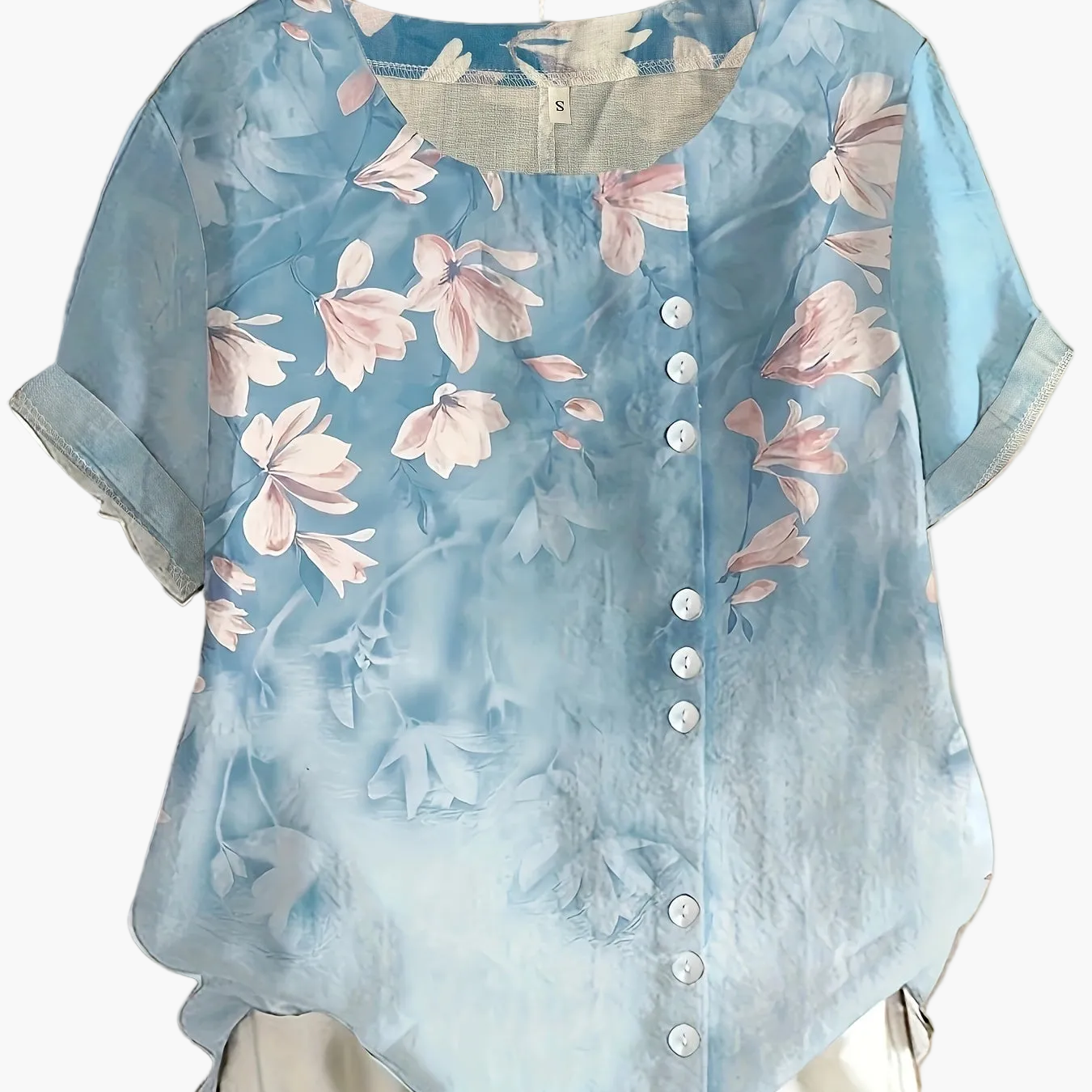 Blusa vintage da donna con motivo floreale e abbottonatura – Maglietta estiva casual in stile retrò