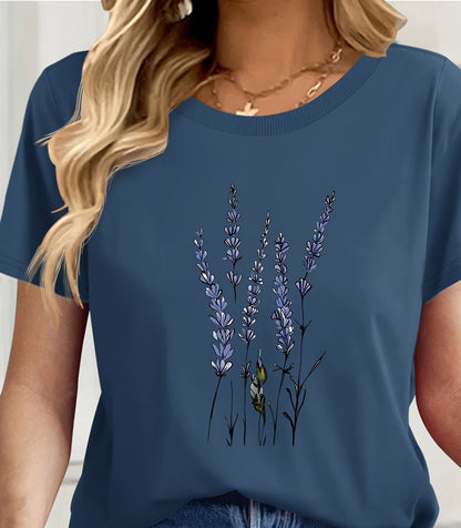T-shirt donna con stampa di fiori selvatici – Maglietta casual moderna con illustrazione floreale, ideale per tutti i giorni e outfit rilassati