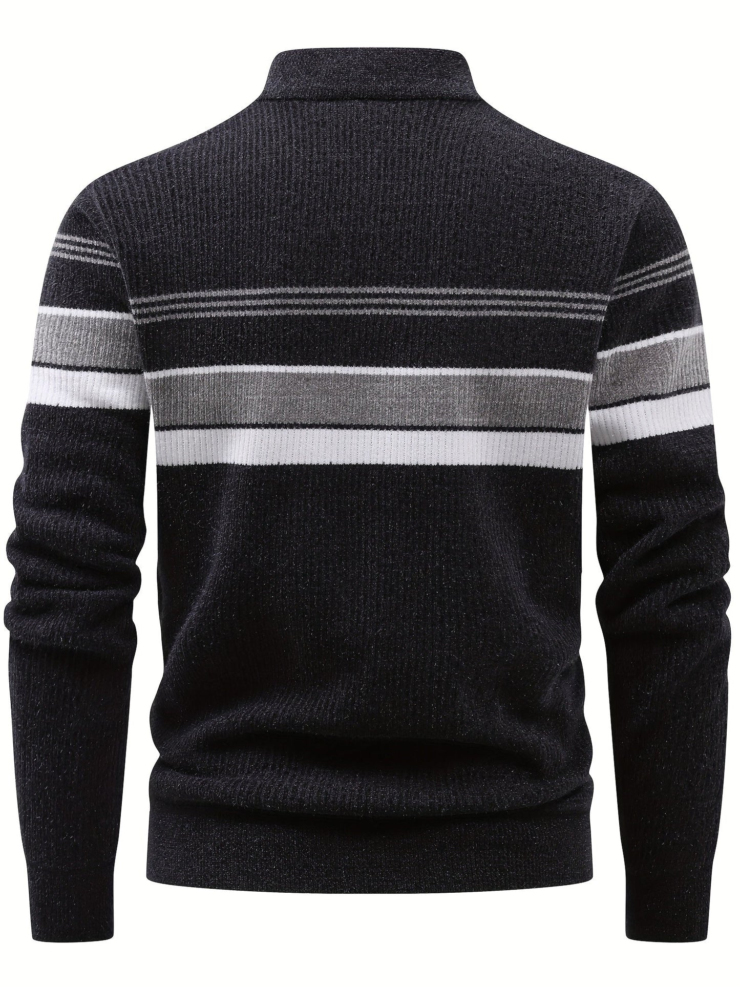 Herren Halb-Reißverschluss Strickpullover mit Streifenmuster, gerippt