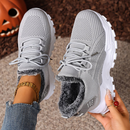 Damen Sneaker mit Fellfutter, Profilsohle und Schnürung
