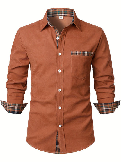 Camisa casual para hombre Modern Fit con detalles a cuadros – Camisa de manga larga elegante para el día a día y la oficina
