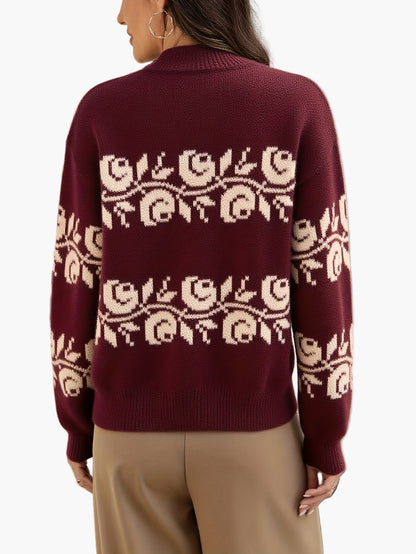 Maglione elegante da donna con motivo floreale jacquard – Ideale per autunno e inverno