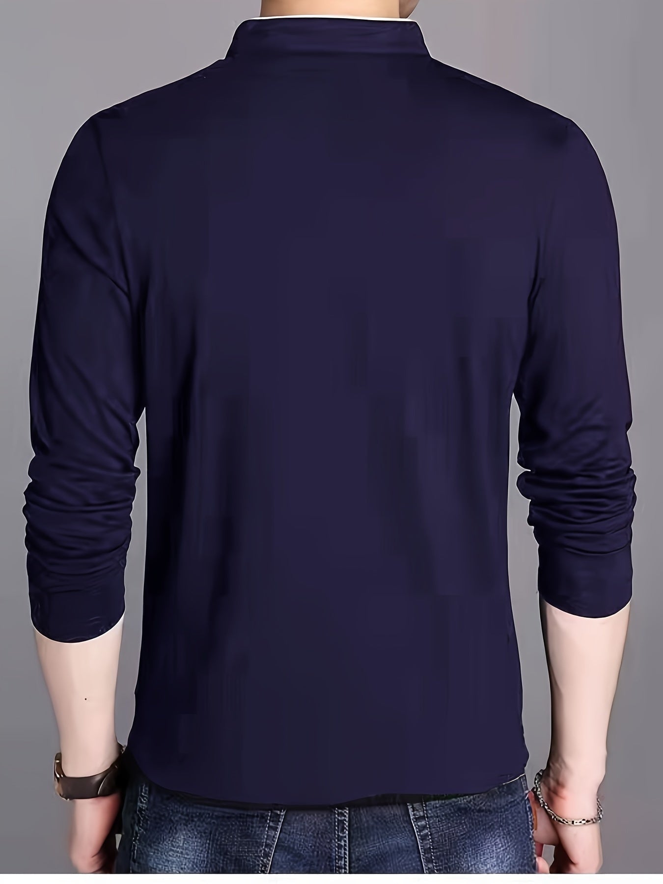 Herren Langarm Poloshirt Stehkragen Henley Stil
